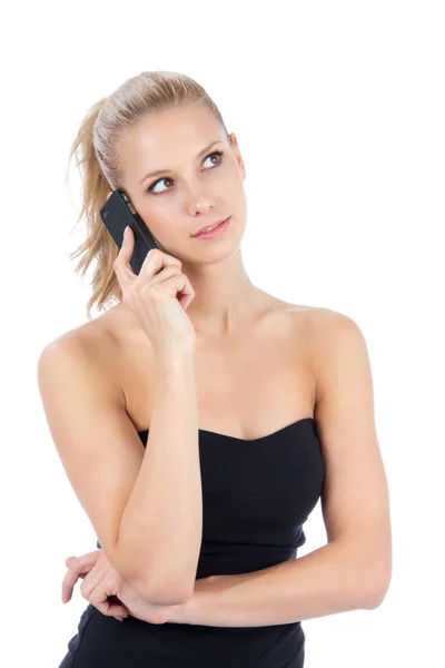 Mujer de negocios bastante hablando en el teléfono móvil —  Fotos de Stock