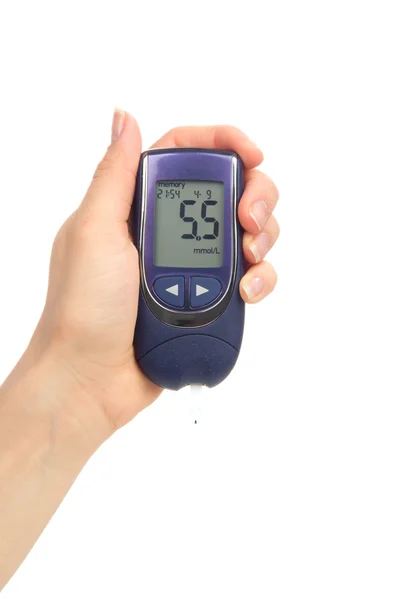 Diabetic glucometer for measuring glucose level blood test — Stock Photo, Image