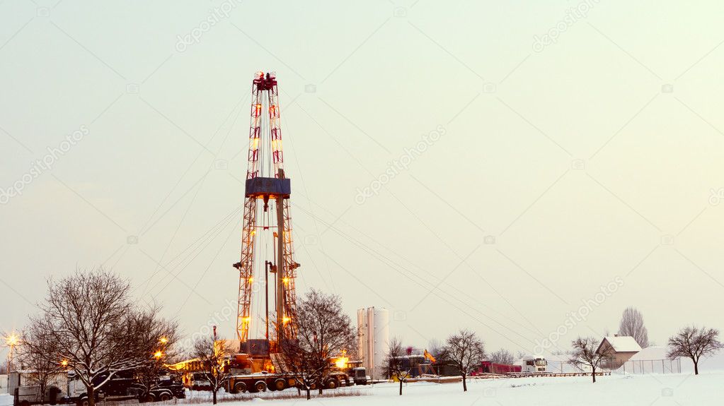 Oil well in the field, sky.