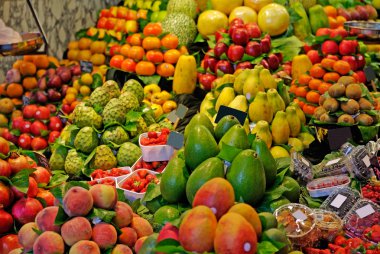 La Boqueria, fruits. World famous Barcelona market, Spain. Selec clipart