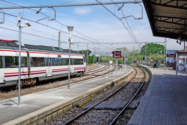 Train on spanish station Blanes, Europe. clipart