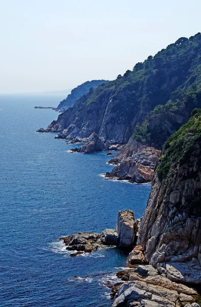 Vertical image of cliff and sea. Landscape of Lloret de Mar, Cos — Stock Photo, Image