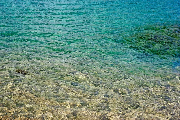 stock image Turquoise shiny sea water on a sunny day near the shore.