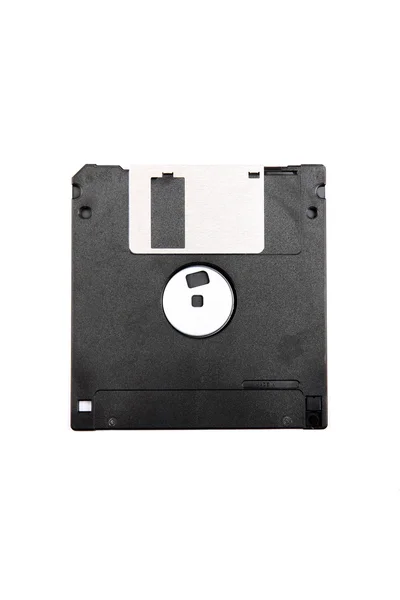 Rückseite der schwarzen Diskette isoliert auf weißem Hintergrund. — Stockfoto