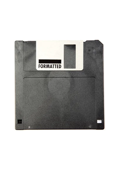 Schwarze veraltete Diskette isoliert auf weißem Hintergrund. — Stockfoto