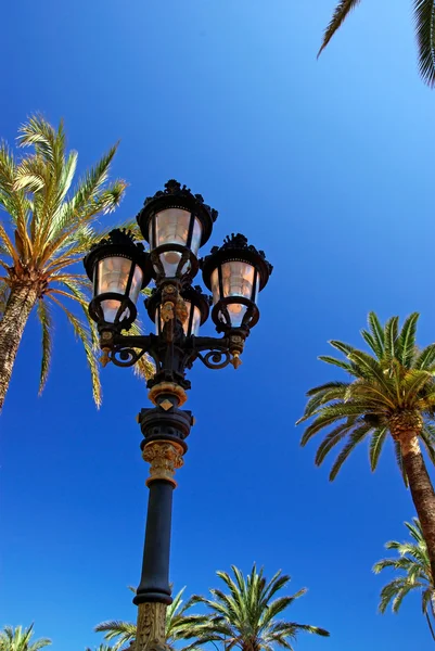 Starý styl pouliční světlo mezi palmami. — Stock fotografie