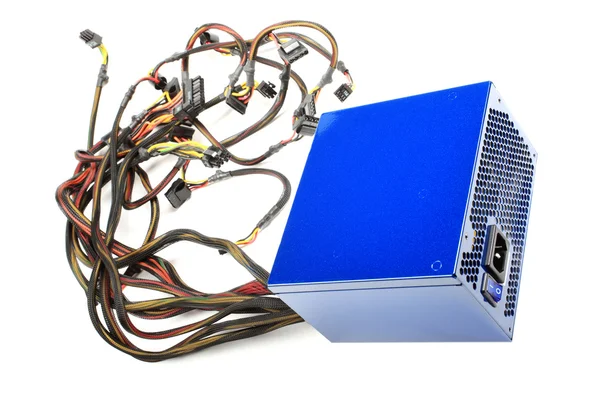 Moderner leistungsfähiger Computer PSU isoliert auf weißem Hintergrund. — Stockfoto