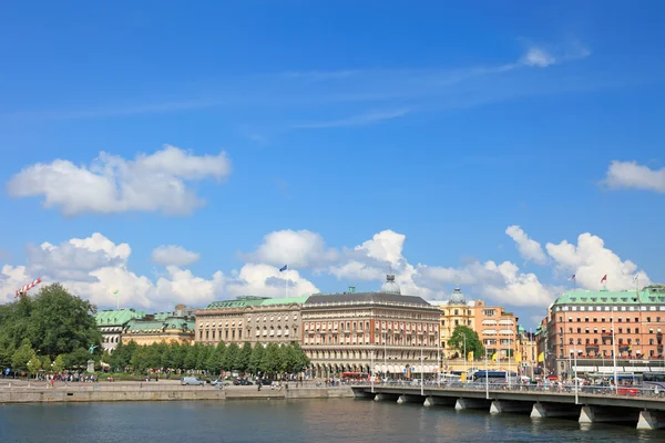 Stockholm stadsutsikt, packar ihop byggnad. — Stockfoto