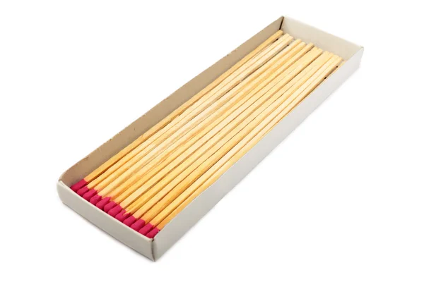 Long matches in a box isolated on white background. — Stock Photo, Image