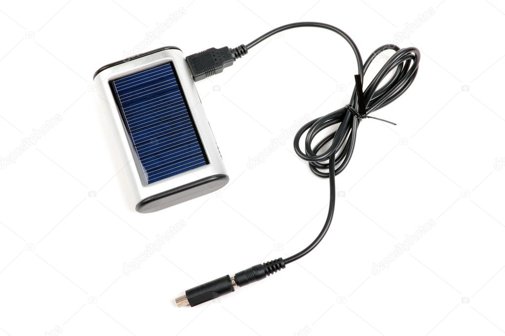 Solar charger for mobile phones isolated on white background.