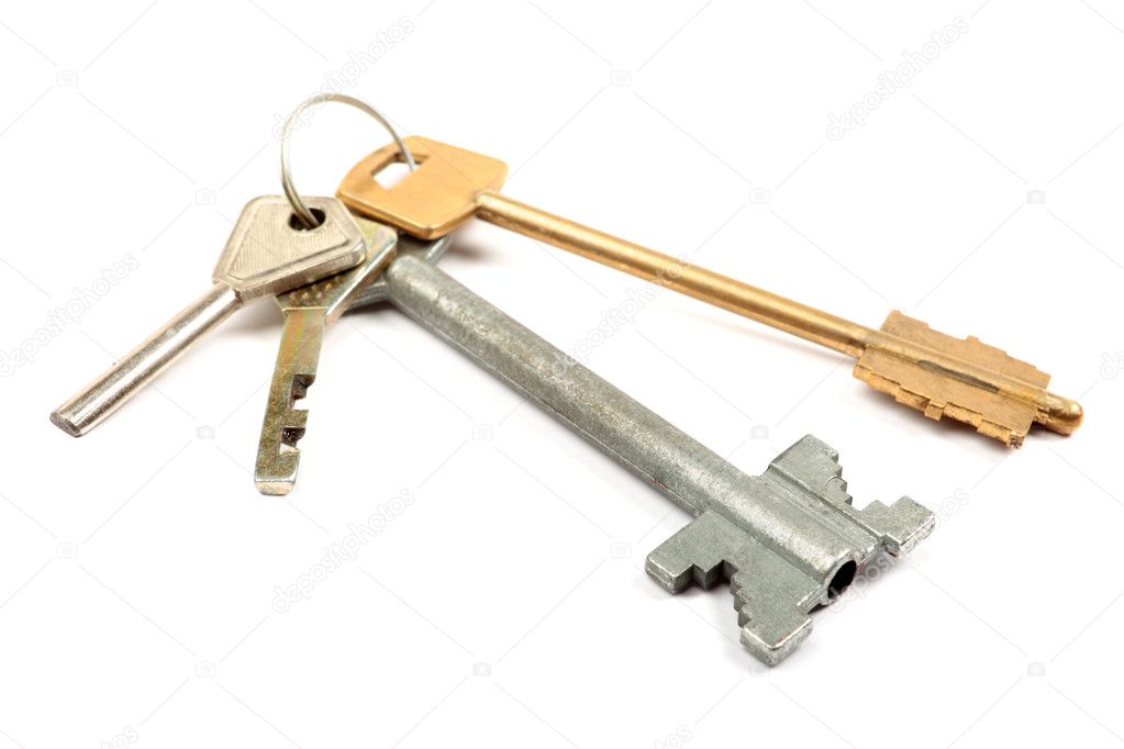 Bunch of keys isolated on the white background.