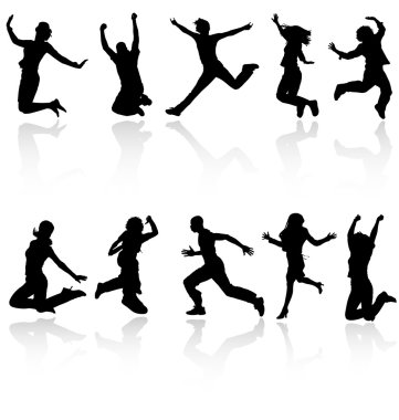 Jumping silhouettes with reflection collection. More in m clipart