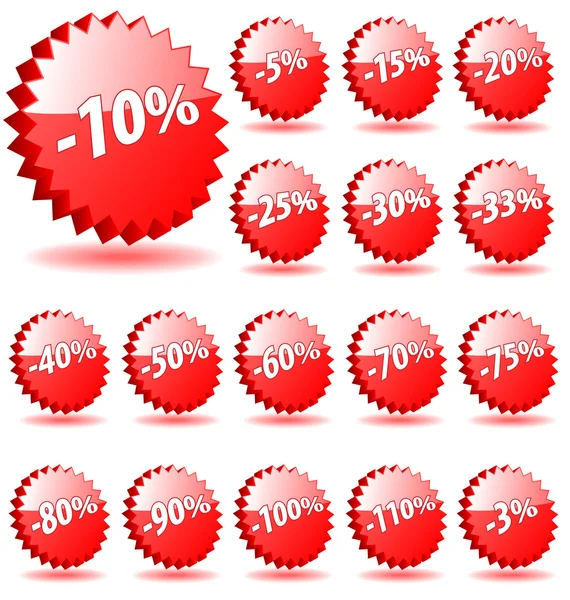 3D vector star badges with discount numbers for promotion and ma — Stock Vector