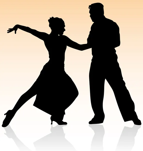 Silhouette vettoriale di coppia ballare tango sul backgrou colore caldo — Vettoriale Stock