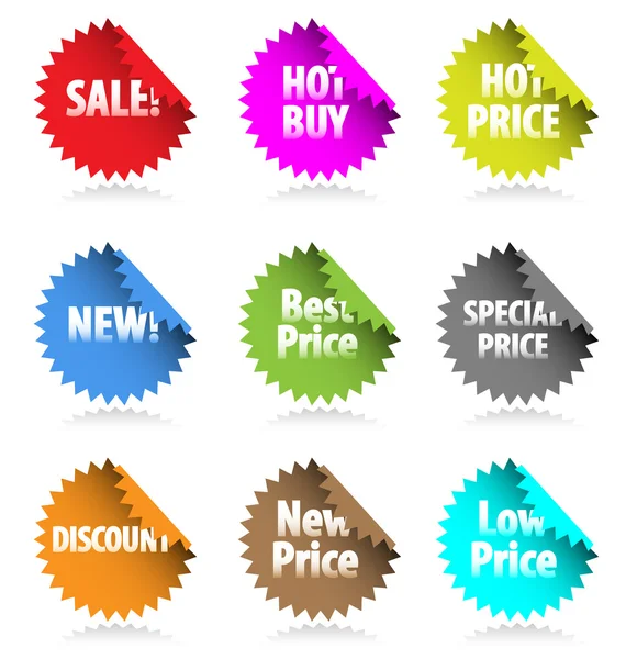 Set of vector stickers with promotional text. Perfect for market — Stock Vector