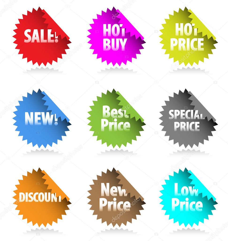 Set of vector stickers with promotional text. Perfect for market