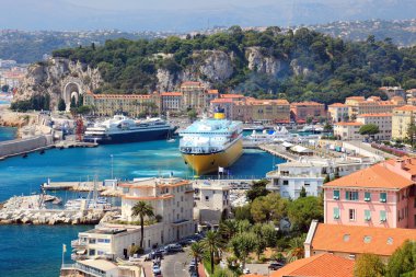 Beautiful harbor od Nice with big cruise ships, France, Europe.