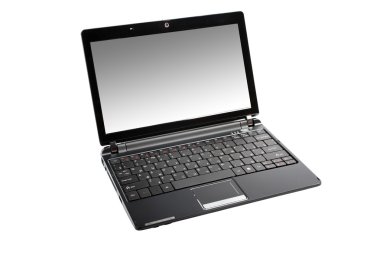 Beyaz arka plan üzerinde izole küçük modern netbook.