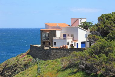 Typical real estate of mediterranean seashore, Cerbera village, clipart
