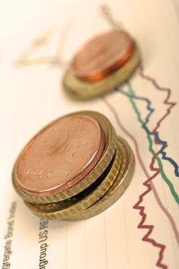 döşeme mali grafik, seçici odak, sıcak filt euro coins