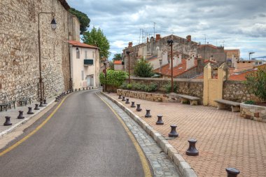 Cannes city in south France. Old Mediterranean village architecture. Travel and tourism to Europe. Old street cityscape of french riviera at sea, residential view. Summer in Provence background. clipart