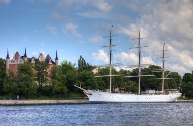 Eski İsveç savaş gemisi stockholm limanının, İskandinav Avrupa.