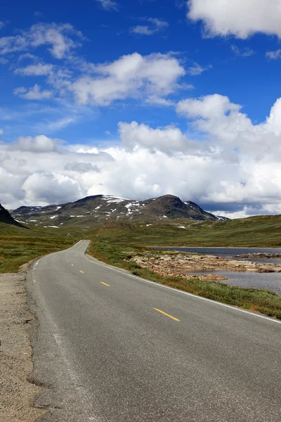 Νορβηγική δρόμο, που βρίσκεται βαθιά μέσα στα βουνά, Σκανδιναβικές ευρώ — Φωτογραφία Αρχείου