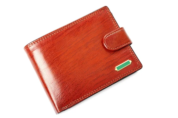 Коричневый бумажник из высококачественной кожи изолирован на белой спине — стоковое фото