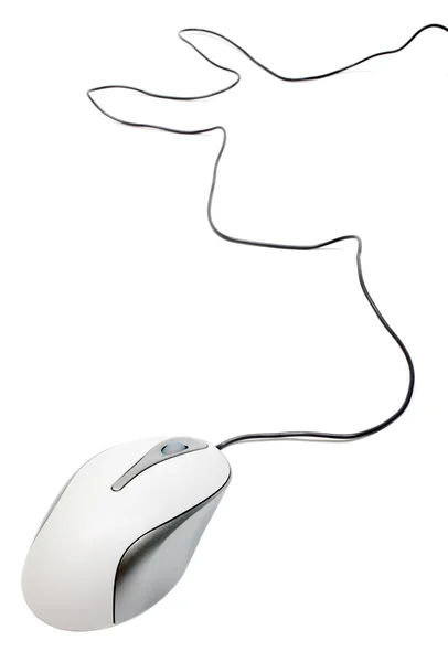 白い背景で隔離されたワイヤーで白いコンピューター マウス. — ストック写真