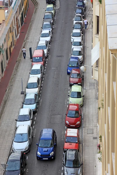 stock image Small street of Nice city with lot od parked cars, France, Europ