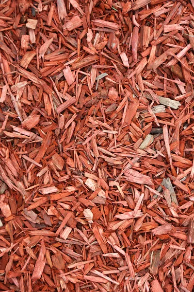 Röda träflis som strukturerad bakgrund. — Stockfoto