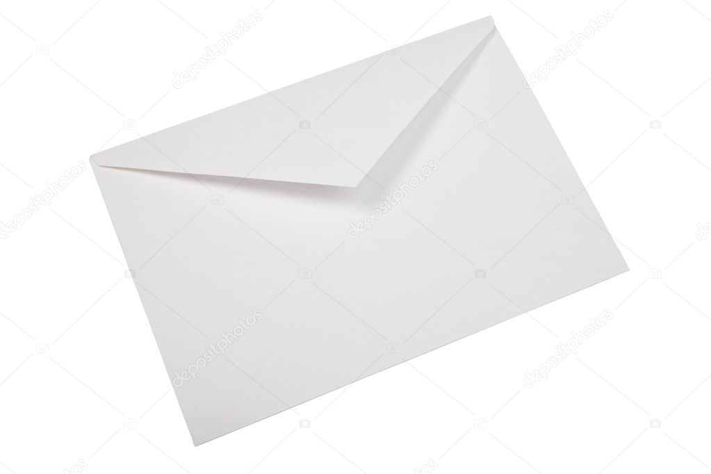 Unused white envelope isolated on white background.