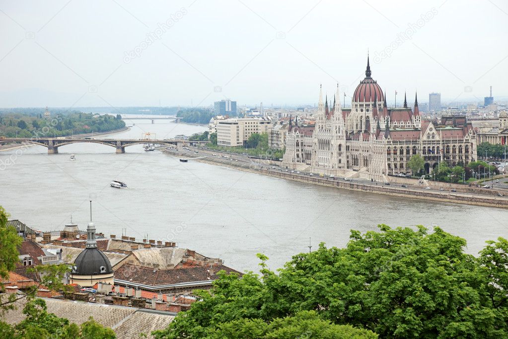 Parliament of Hungary on the riverside of Danube river, Budapest