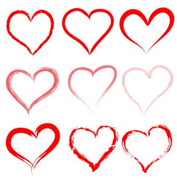 Kırmızı kalp şekli çizim vektörü. Sevgililer Günü romantik illüstrasyonu. Düğün, aşk geçmişi. Kalp ikonu, sembol tasarımı. El yapımı grunge sanat dekorasyonu. Romantik kart için klasik stil grafik seti. Taslak karalama koleksiyonu boyası.
