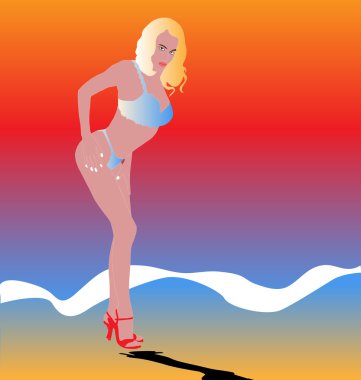 Vector young attractive sexy female on the beach. Easy to edit. clipart