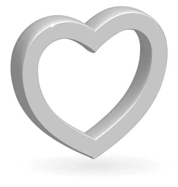 3D cuore vettoriale argento lucido con ombra isolata sul retro bianco — Vettoriale Stock
