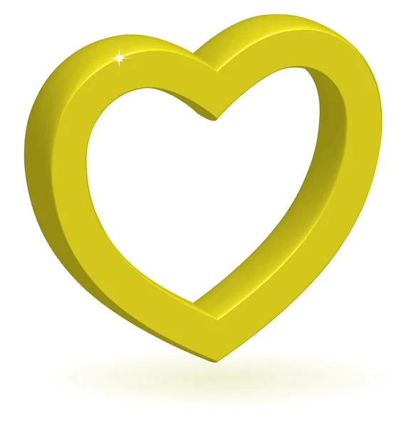 3D cuore vettoriale dorato lucido con ombra isolata su dorso bianco — Vettoriale Stock