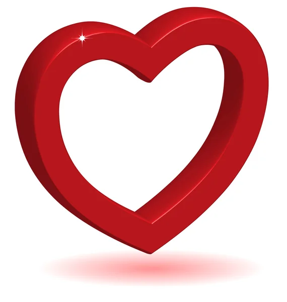 3D coração vermelho brilhante com sombra isolada sobre fundo branco. — Vetor de Stock