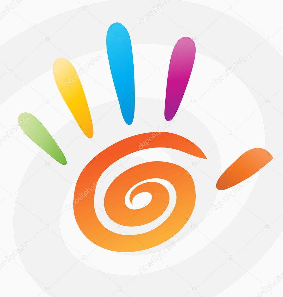 Abstract vector colored spiral hand with fingers.
