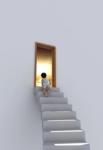 Мальчик на лестнице — стоковое фото