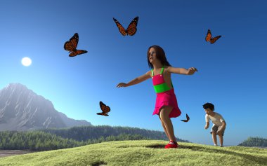 Kids and butterflies. clipart