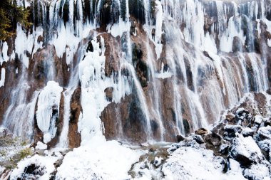 Çin jiuzhaigou buz şelale peyzaj