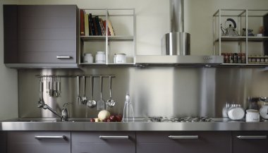 Detail of modern kitchen with steel appliances clipart