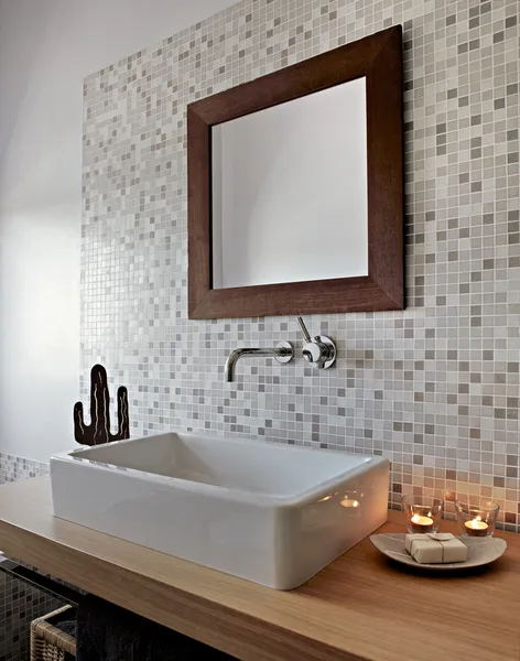Detail of ceramic washbasin in modern bathroom — Stock Photo, Image