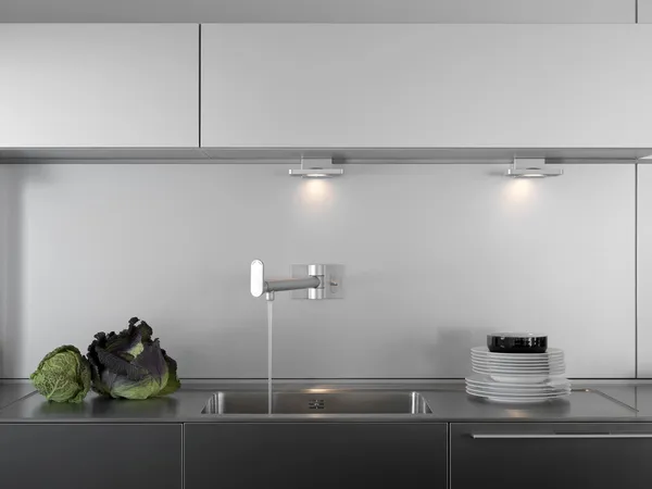 在现代厨房中的接收器的细节 — 图库照片