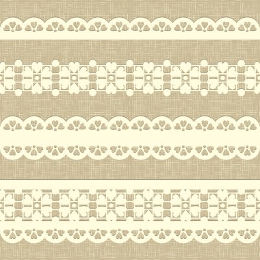 Vintage straight lace on linen canvas background. clipart