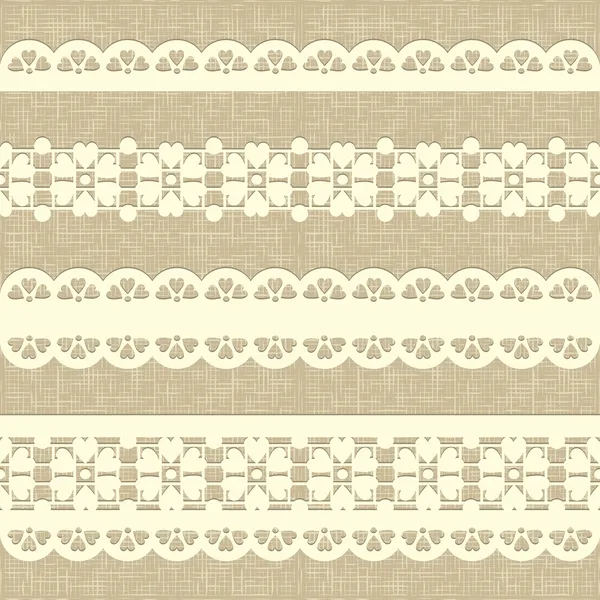 Vintage straight lace on linen canvas background. — Stock Vector