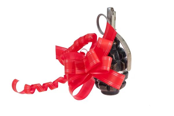 Ano Novo presente vermelho com granada de mão — Fotografia de Stock