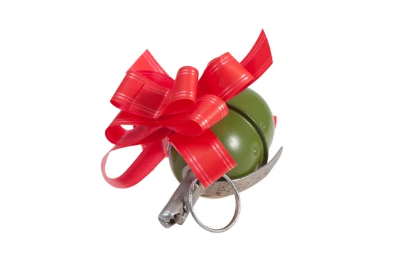 Año nuevo regalo rojo con granada de mano —  Fotos de Stock