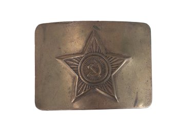 Old vintage buckle from soviet army uniform isolated on a white background clipart